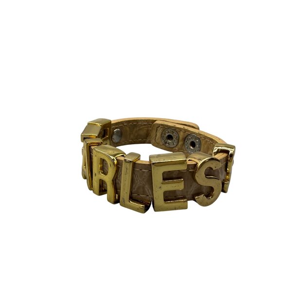 BCBGeneration Leather Fearless Slide Charms Snap Cuff Bangle Bracelet - Picture 3 of 5